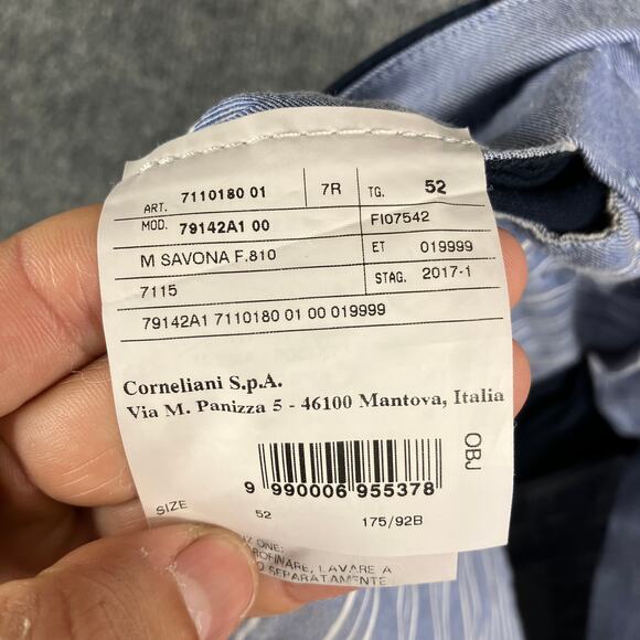 Corneliani Dress Pants Men's Size 52 Navy Slim Cotton Fit Formal Tailored Wash - Picture 3 of 12